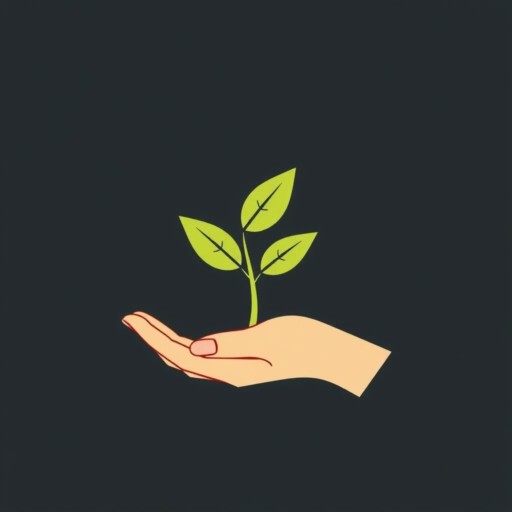 Ikona dłoni podającej roślinę, symbolizująca naturę i wsparcie