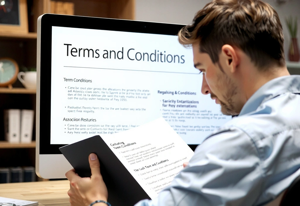 Ilustracja przedstawiająca osobę czytającą zasady na ekranie komputera